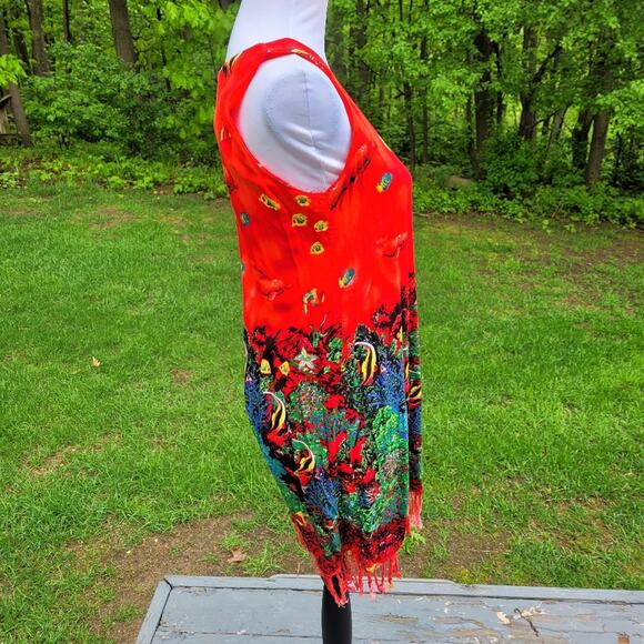IN GEAR Sleeveless Orange Red Tropical Sea Dress with Fringe size Small - Picture 5 of 8